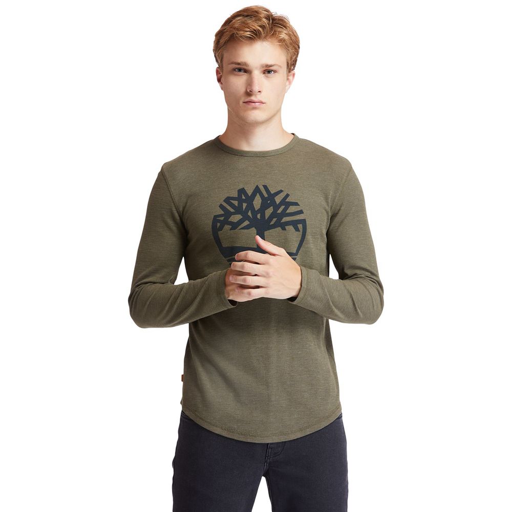 Camisetas Timberland Hombre Dyer River Slim-Fit Tree-Logo Verde Oliva - Chile WEB-381274